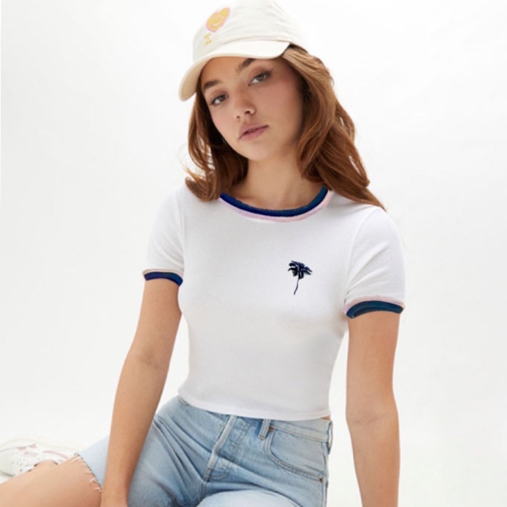 Forever 21 White Palm Tree Crop Top